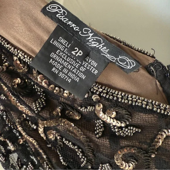 Pisarro Nights Beaded Mesh midi Gown 3/4 sleeve 2P - Picture 7 of 10